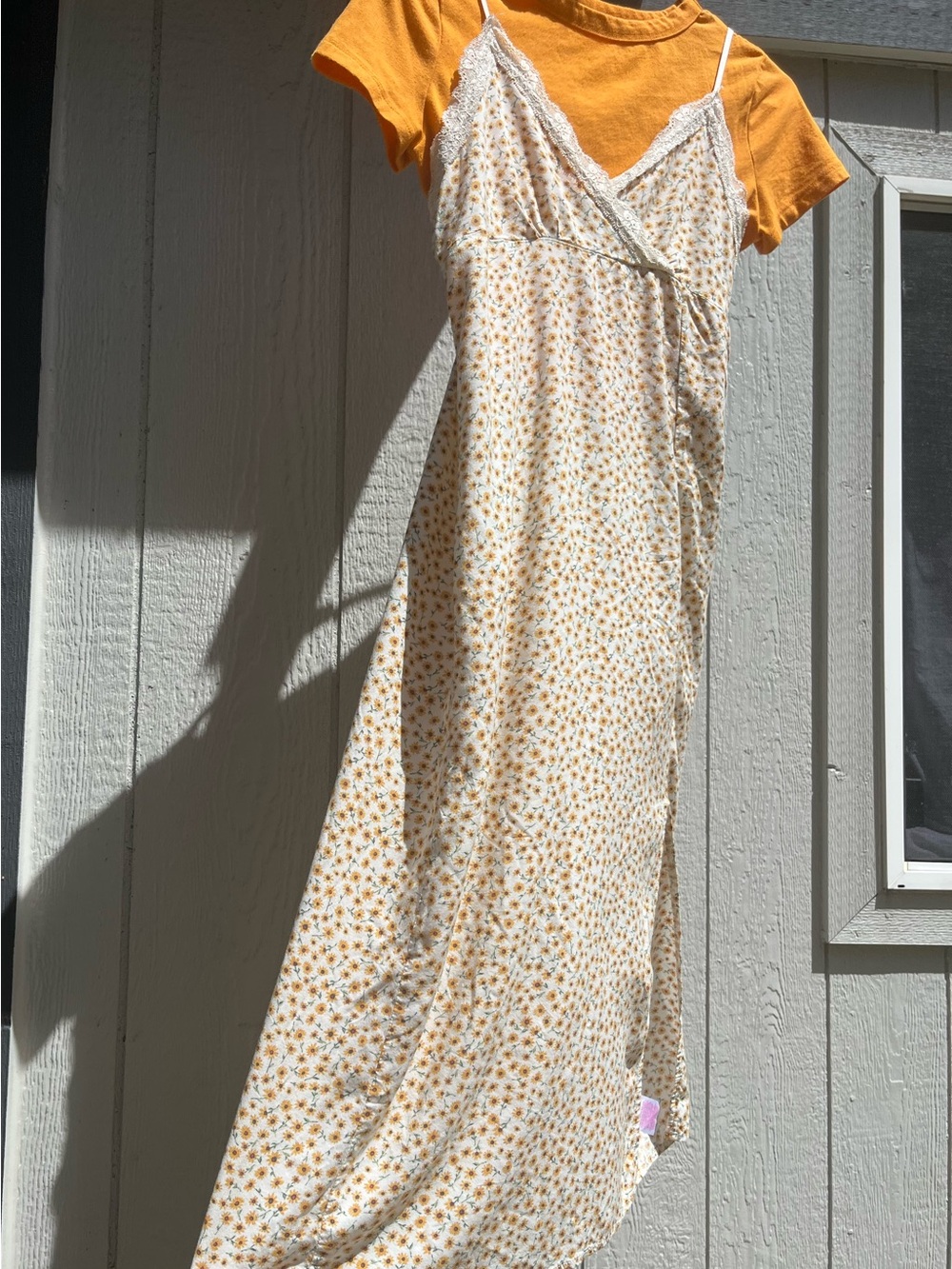 Sunflower Lace Trim Slip Dress in Cream & Mustard crop tee